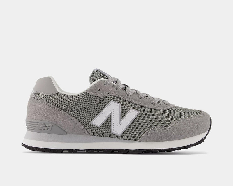 New Balance 515 v3 sneakers in gray suede and mesh upper with white logo and cushioned midsole, side view.