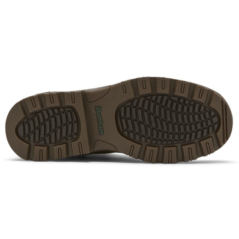 Dunham 8000Works Moc Boot outsole with oil-resistant tread pattern in brown rubber, sole/bottom view.