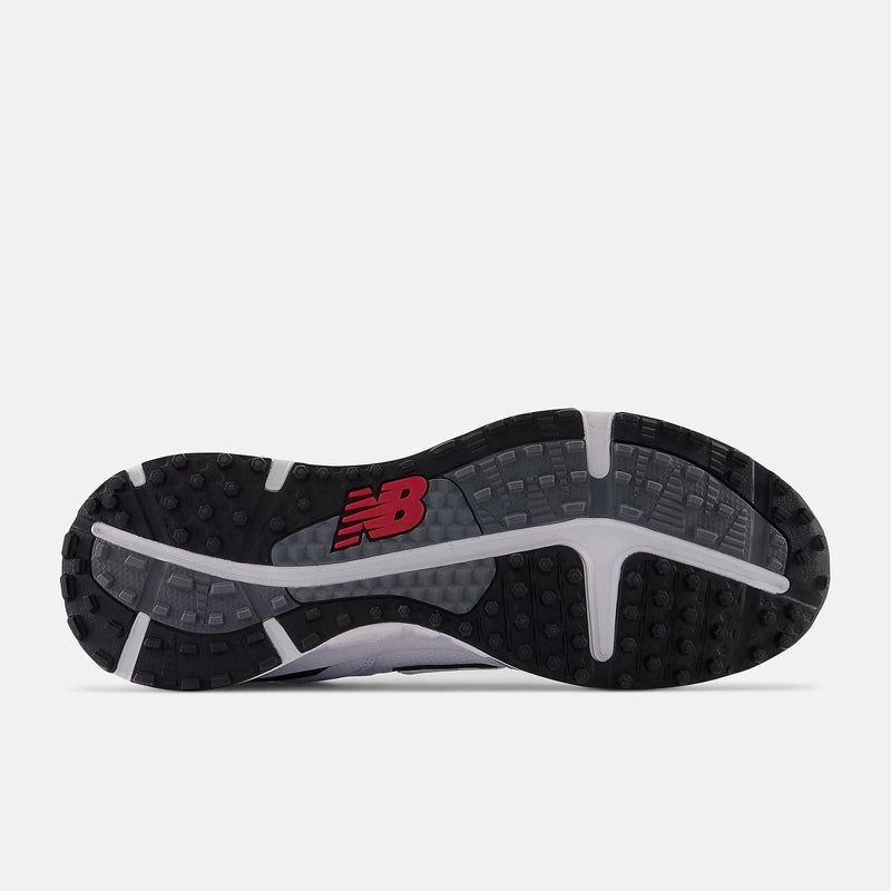 New Balance Golf 997 SL Golf shoe outsole featuring black rubber with traction pattern and red logo detailing.
