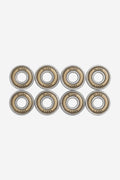 Eight lubricated ABEC 7 skateboard bearings with bronze shields