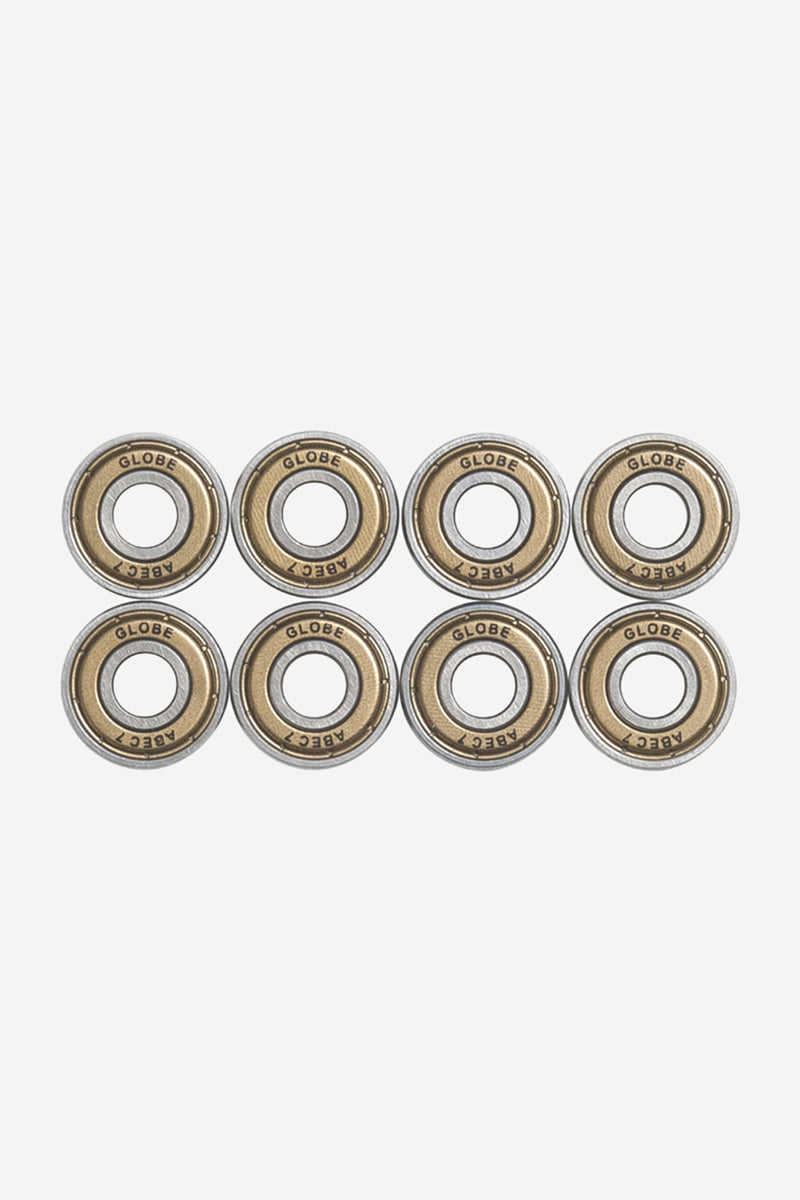 Eight lubricated ABEC 7 skateboard bearings with bronze shields