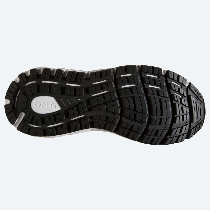 Brooks Addiction GTS 15 running shoe outsole with GuideRails support and segmented tread pattern in black rubber.