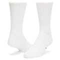 Wigwam Advantage socks in white with ribbed cuff and reinforced toe and heel, front angle view.