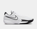 Nike Air Zoom G.T. Cut Academy basketball shoes in white with black accents, mesh upper, and Zoom Air cushioning, side view.