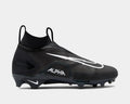 Nike Alpha Menace Elite 3 football cleats in black with textured upper, white logo accents, and TPU plate, side view.
