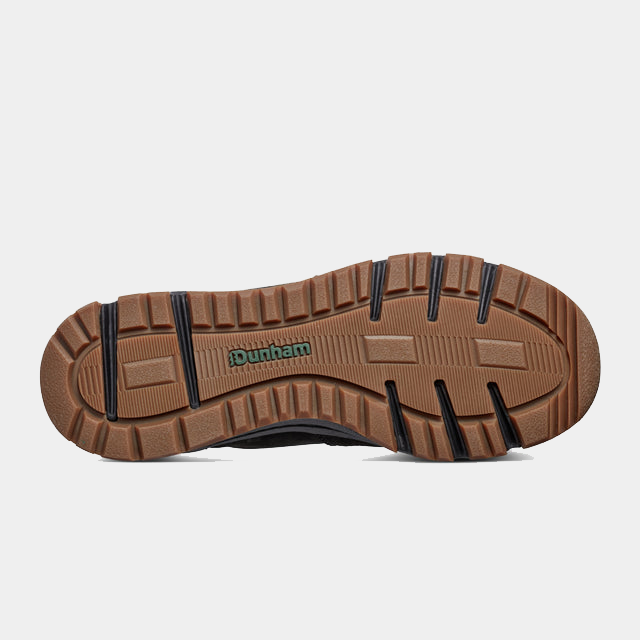 Dunham Alpine Waterproof Casual Lace-up Mid Boots outsole showing durable tread design in brown rubber, sole view.