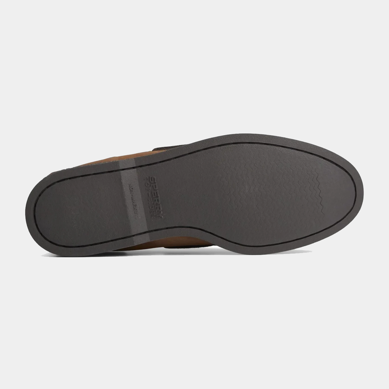 Sperry Authentic Original™ Boat Shoe outsole in black rubber with wave-inspired tread pattern for enhanced traction.