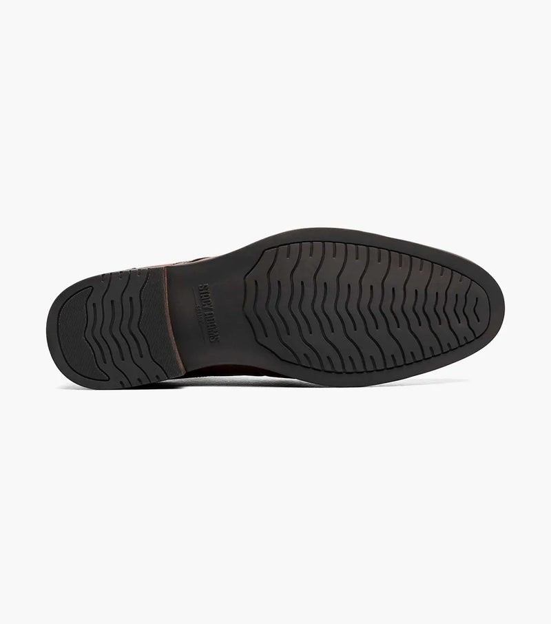 Stacy Adams Bailey Cap Toe dress shoe outsole in black with textured grip and embossed branding, bottom view.