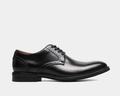 Stacy Adams Benson Plain Toe dress shoe in black leather with decorative stitching and lace-up closure, side view.