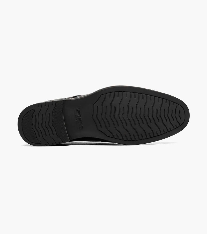Stacy Adams Benson Plain Toe shoe outsole in black rubber with wavy grip pattern, bottom view.