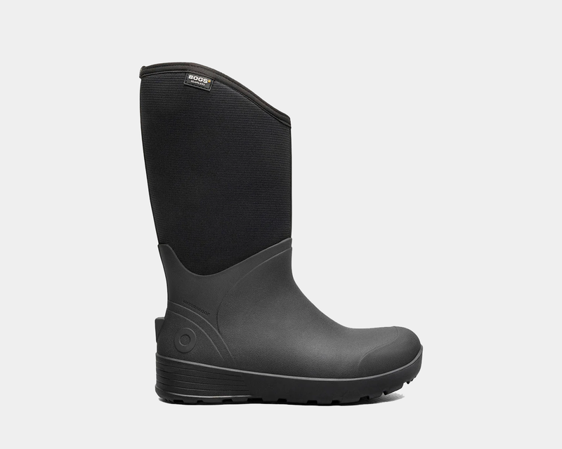 Black rubber boot on a white background