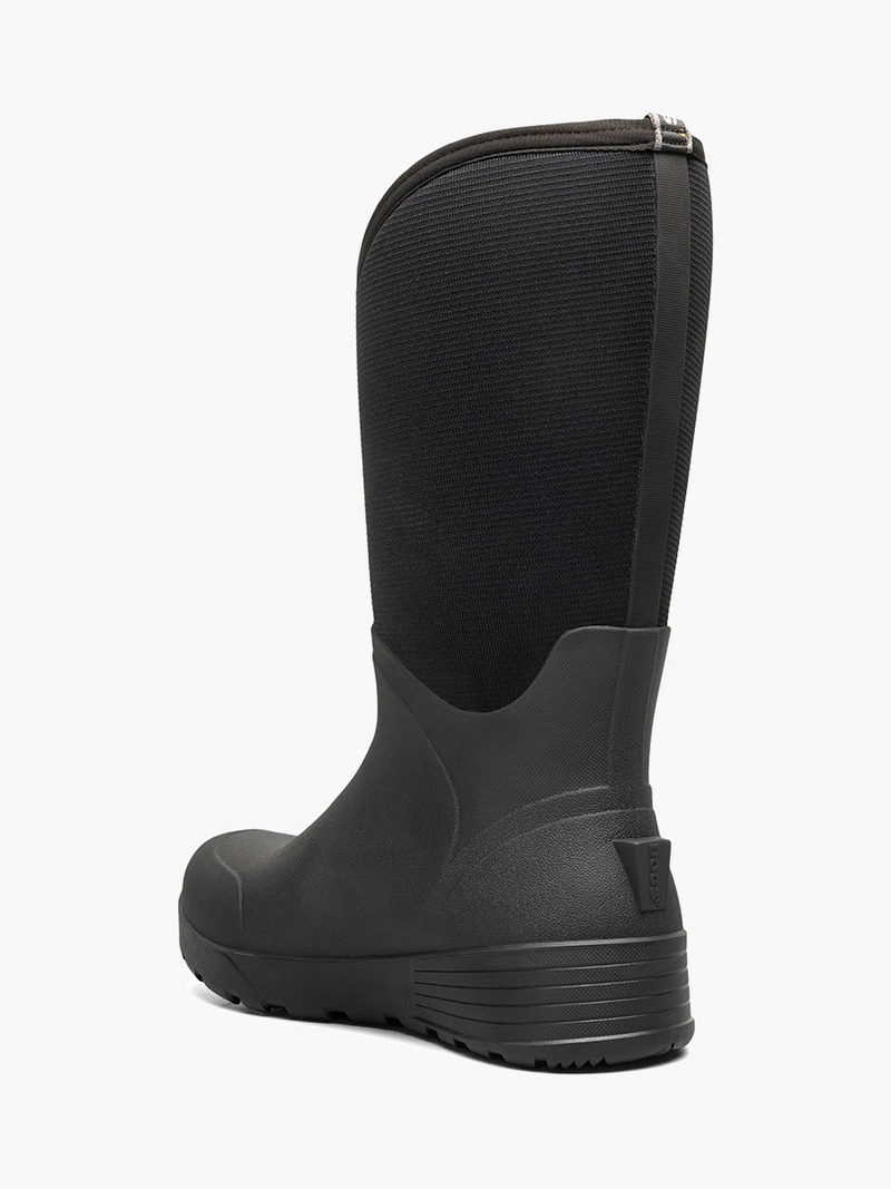Black rubber boot on a white background