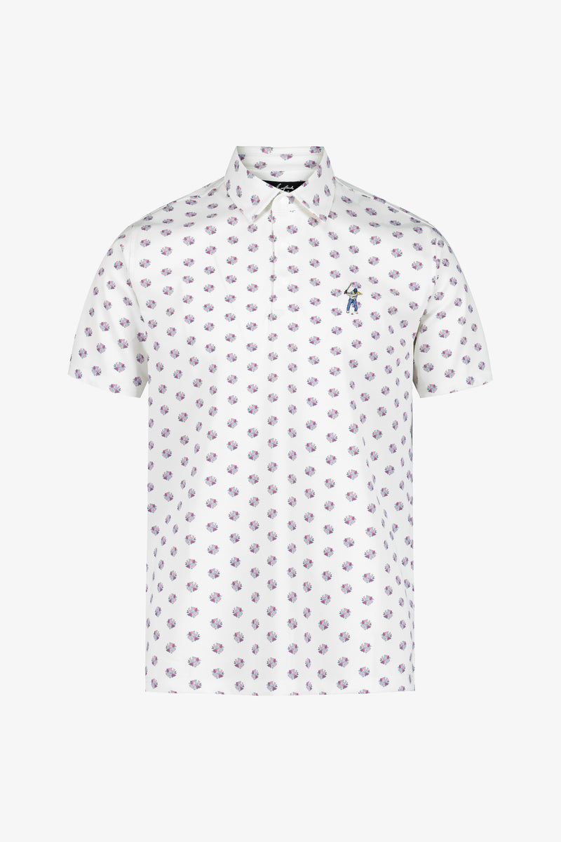 Bright White Snap Placket Polo - Floral Cluster