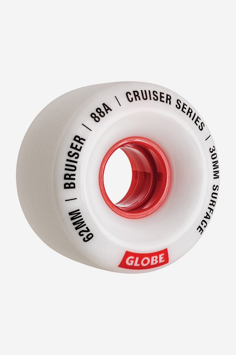 Bruiser Cruiser Wheel 62mm in white with red inner hub and Globe branding
