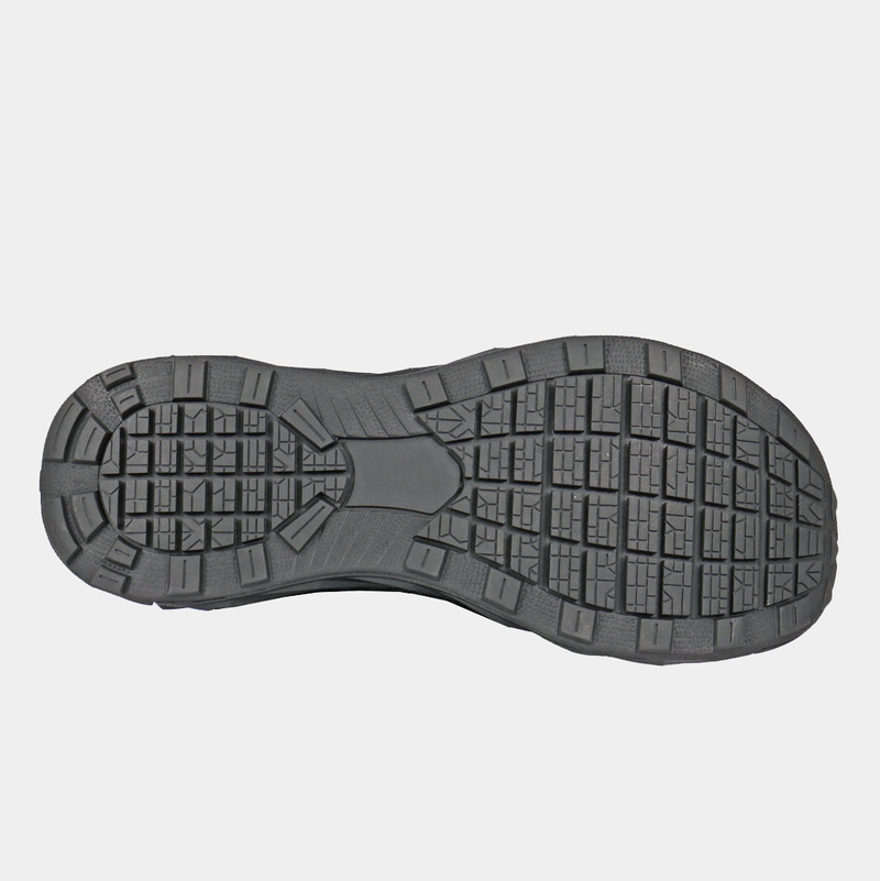 Hoss Buster Low work shoe outsole in black showing slip-resistant tread pattern and durable rubber construction.
