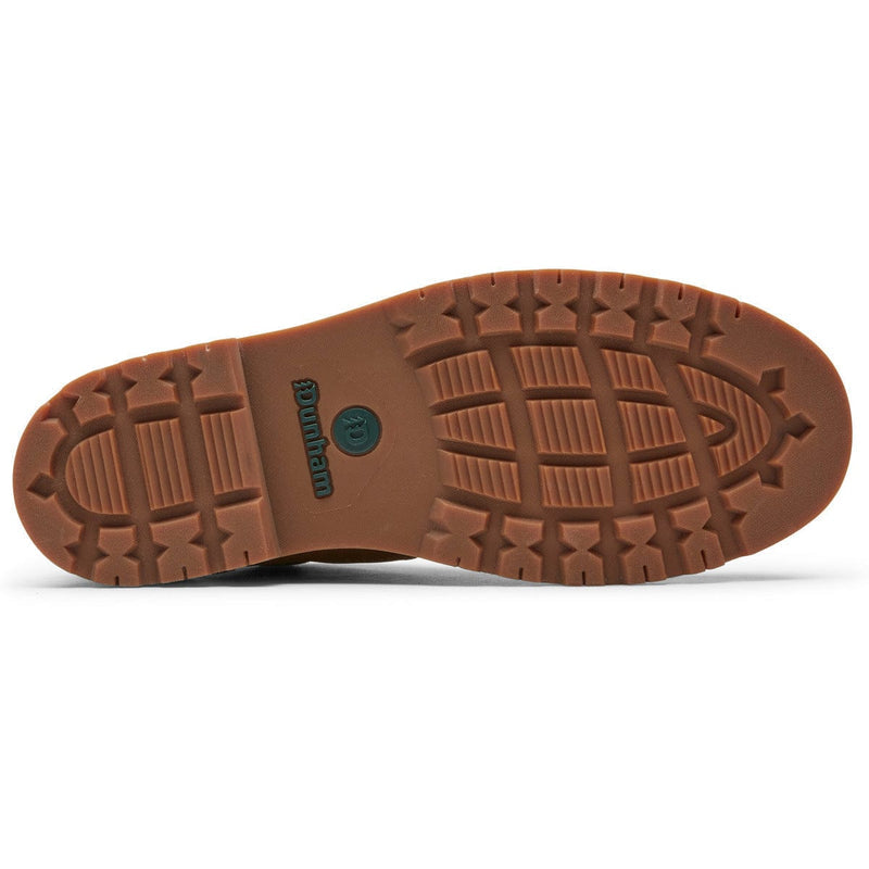 Dunham Byrne Waterproof Chukka Boot outsole in brown rubber with lugged tread pattern for traction and durability, sole/bottom view.