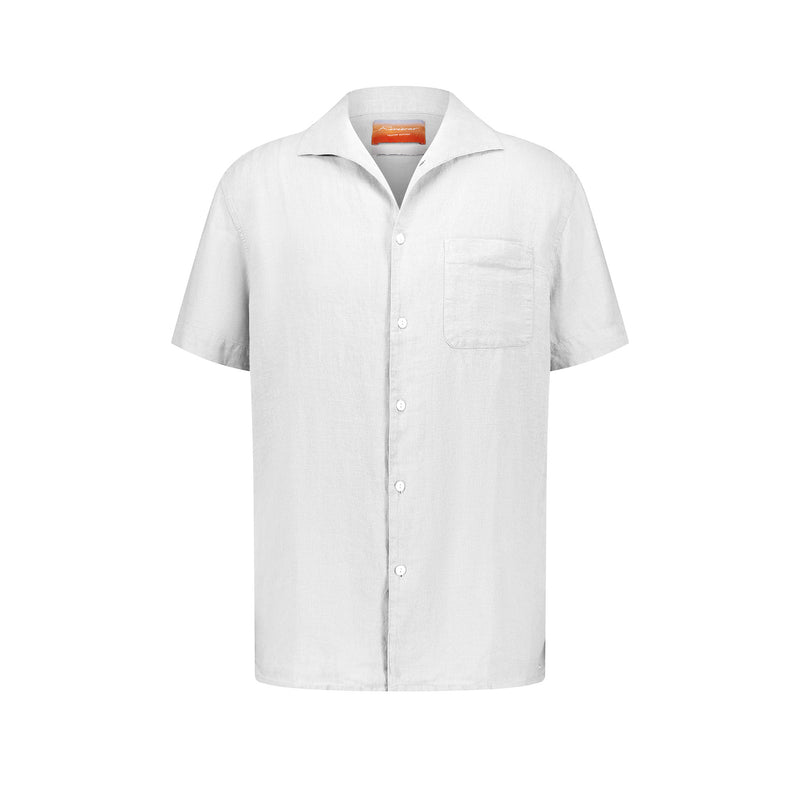 Chemise à manches courtes en lin avec col requin et poche poitrine