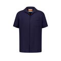 Chemise à manches courtes en lin avec col requin et poche poitrine