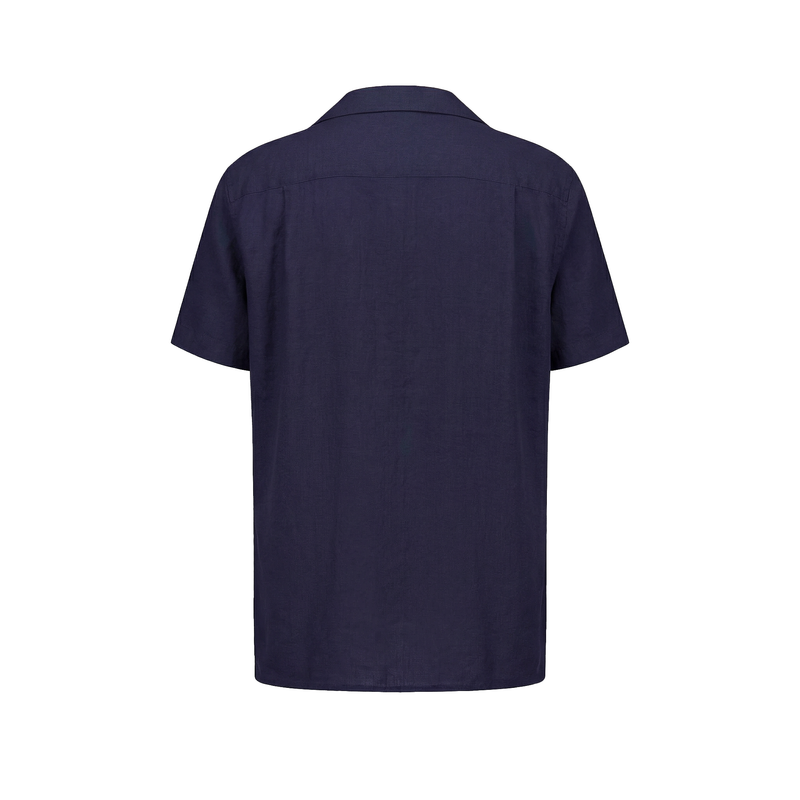 Chemise à manches courtes en lin avec col requin et poche poitrine