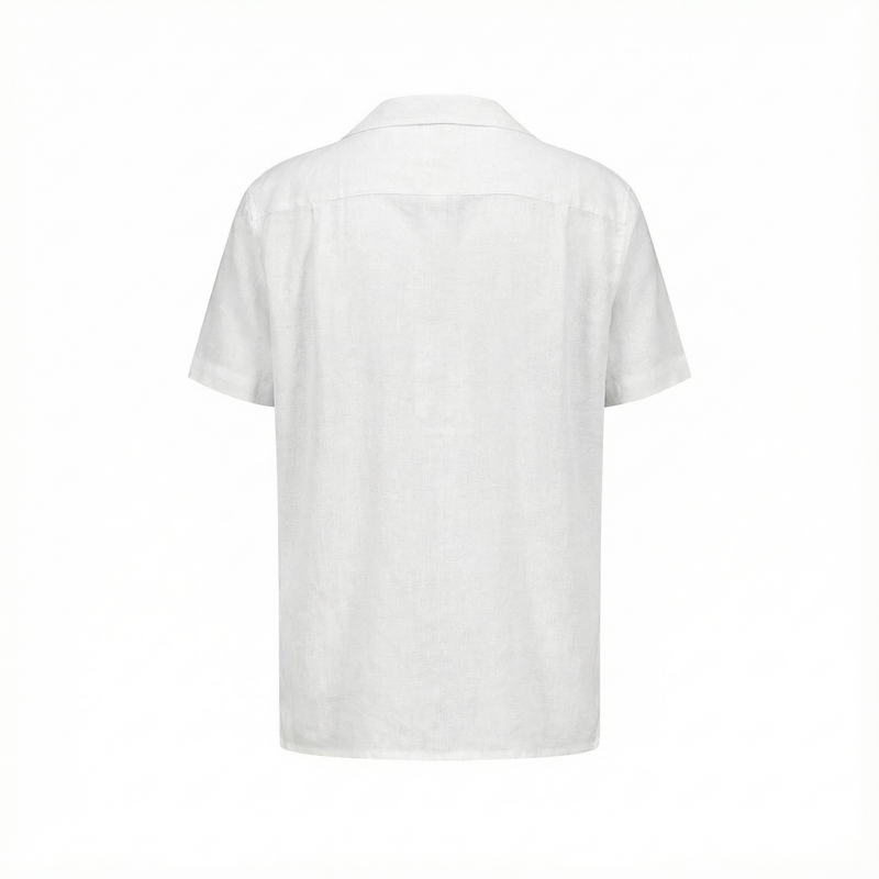 Chemise à manches courtes en lin avec col requin et poche poitrine