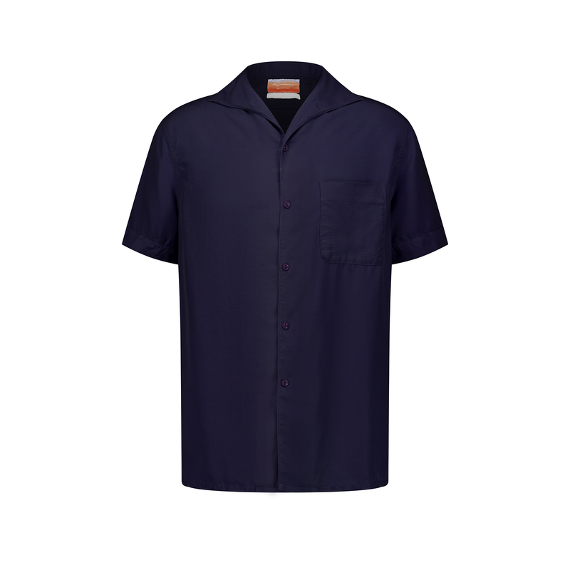 Chemise à manches courtes en lyocell avec col requin et poche poitrine