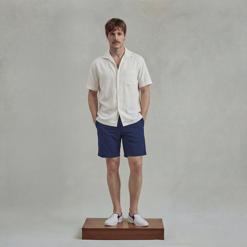 Chemise à manches courtes en lyocell avec col requin et poche poitrine