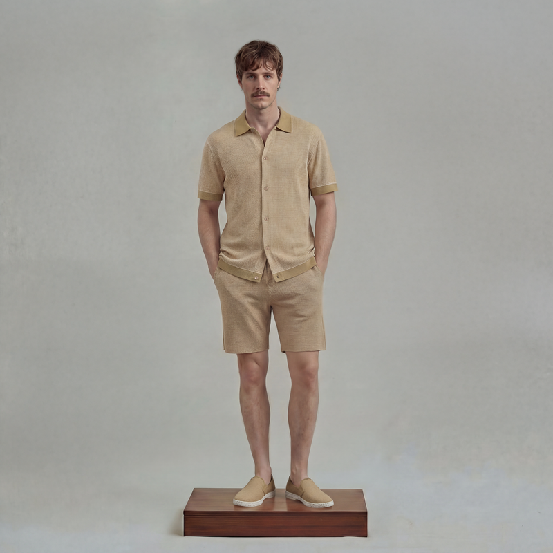 Chemise Manches Courtes Nid d'Abeille Bicolore