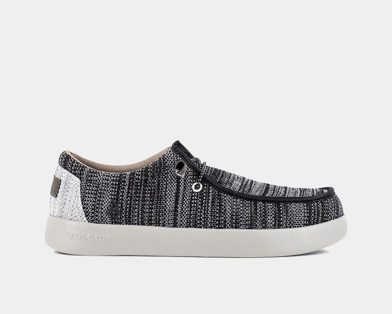 Volcom Chill Composite Toe ESD Slip-On shoes in black and white knit upper with slip-on design and cushioned sole, side view