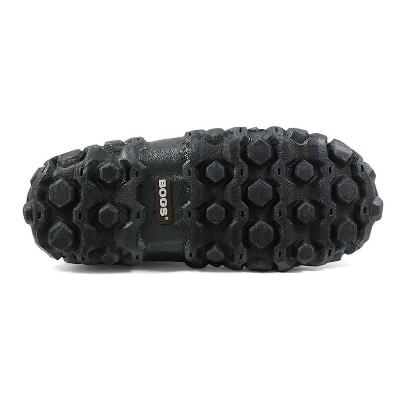 Bogs Classic High Mossy Oak boots outsole featuring rugged traction pattern in black rubber, bottom view.