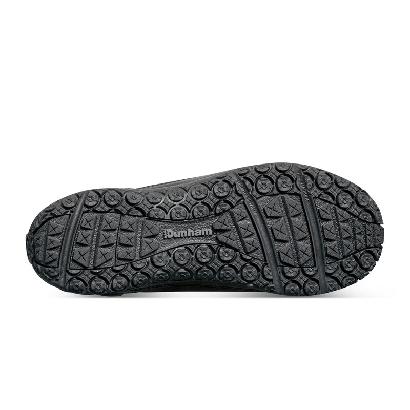 Dunham Cloud Boots outsole featuring textured black rubber grip pattern and branded logo, sole/bottom view.