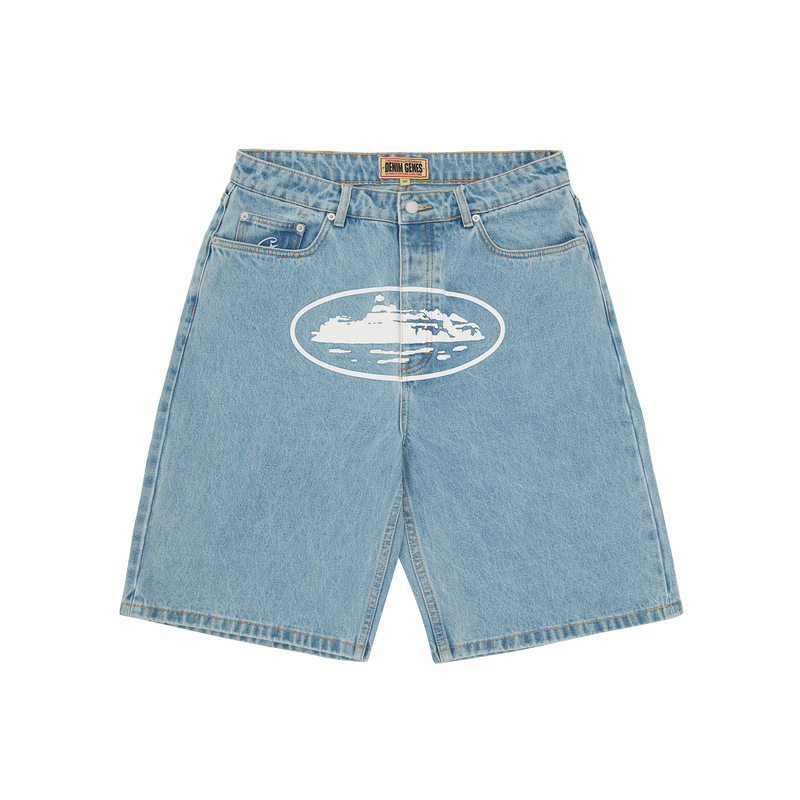 Corteiz Alcatraz Baggy Denim Shorts Stonewash