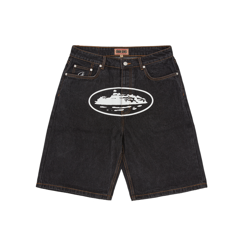 Corteiz Alcatraz Denim Shorts Washed Black