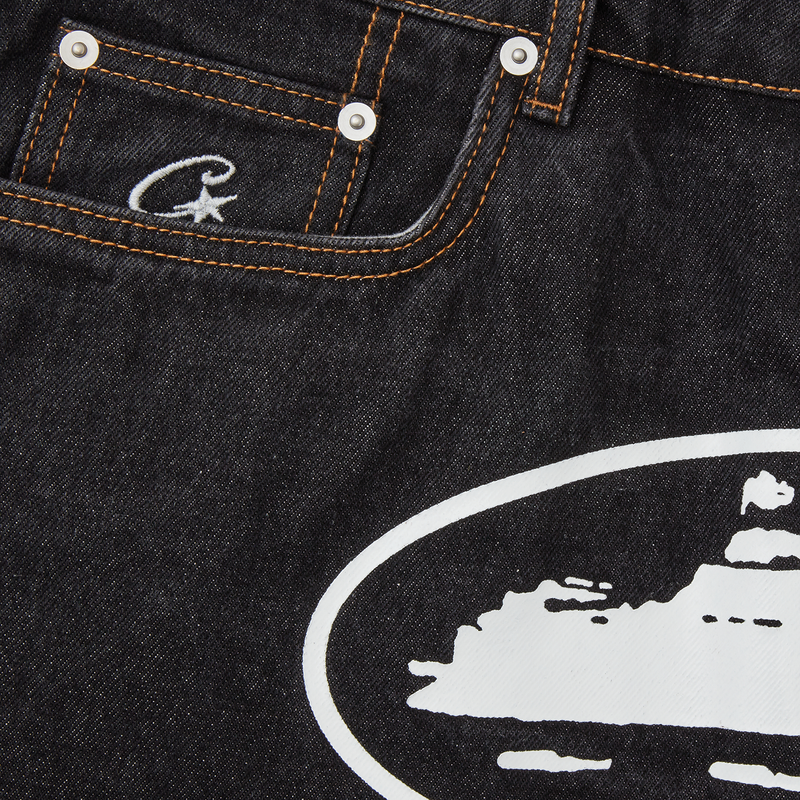 Corteiz Alcatraz Denim Shorts Washed Black