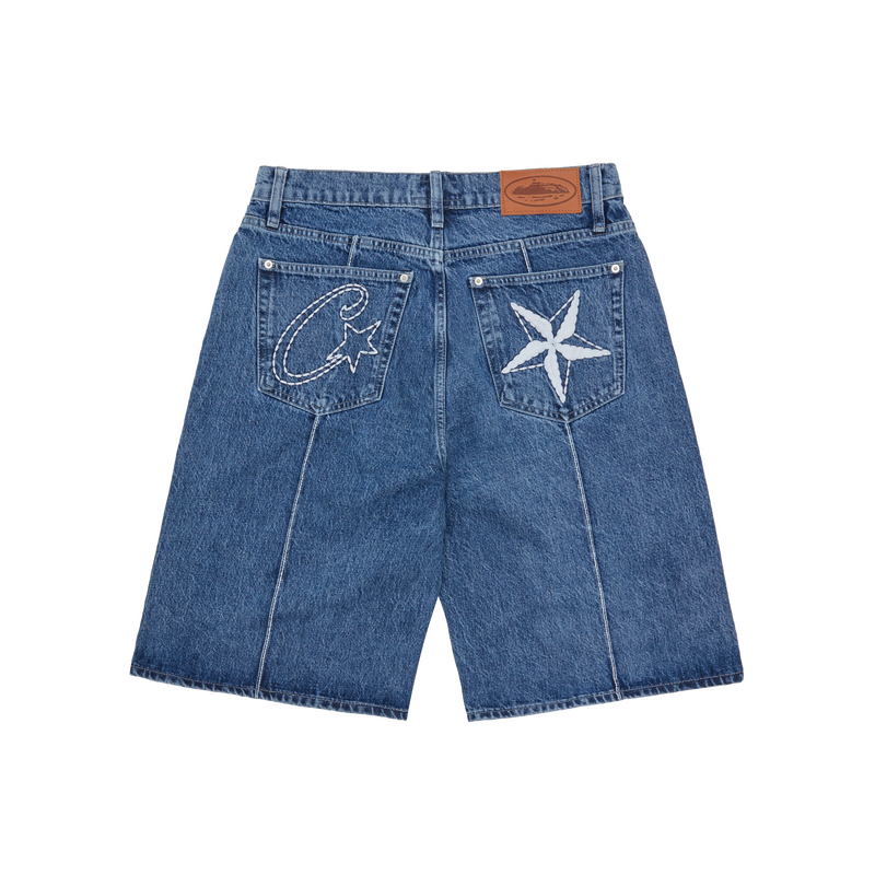 Corteiz C-Star Denim Shorts Faded Blue