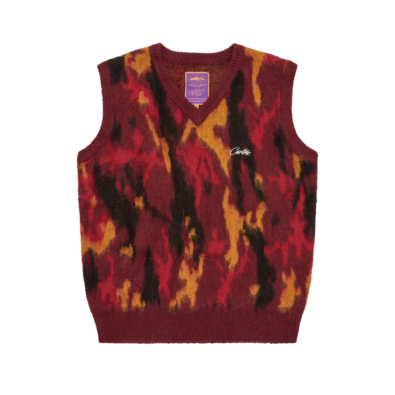 Corteiz Mohair Knit Vest Red Camo