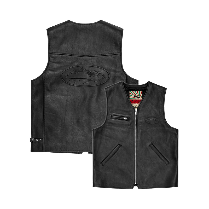 Corteiz Skydive Leather Vest Black