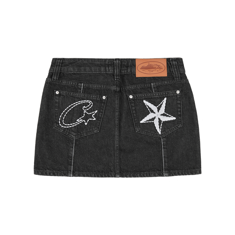 Corteiz Stitch Down Denim Skirt Black