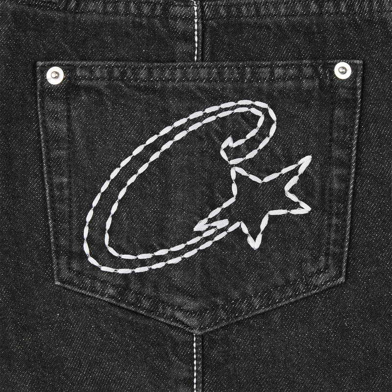 Corteiz Stitch Down Denim Skirt Black