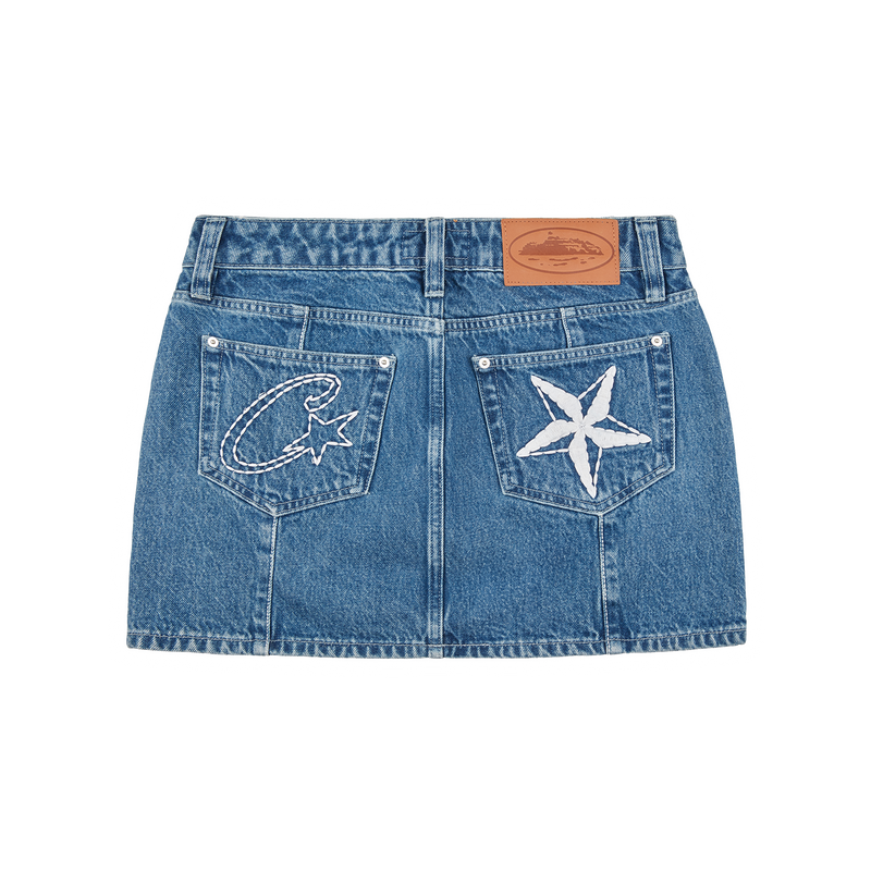 Corteiz Stitch Down Denim Skirt Faded Blue
