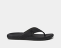 Reef Cushion Phantom 2.0 sandals in black with soft straps and cushioned footbed for enhanced comfort, side view.