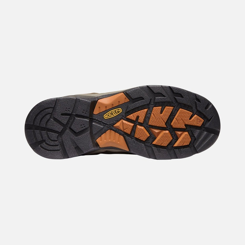 Keen Detroit XT Waterproof Boot outsole showing rugged tread design in black and orange rubber