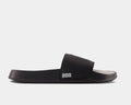 New Balance DynaSoft 200v2 VRSTY slide sandals in black with cushioned footbed, side view.