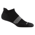 Darn Tough Element No Show Tab Lightweight Running Sock in black with white stripe details, side view showing breathable design.