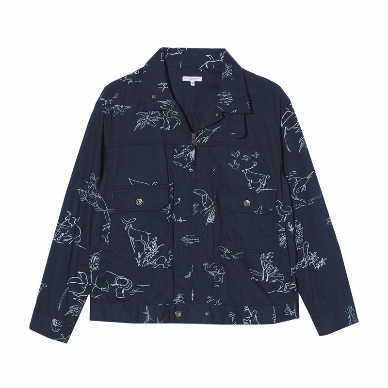 Engineered Garments Animal Print 6.5oz Trucker Jacket (Navy) - August Shop