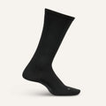 Feetures Everyday Men's Ultra Light Crew Wide Rib socks in black with ribbed texture and ultra-light material, side view