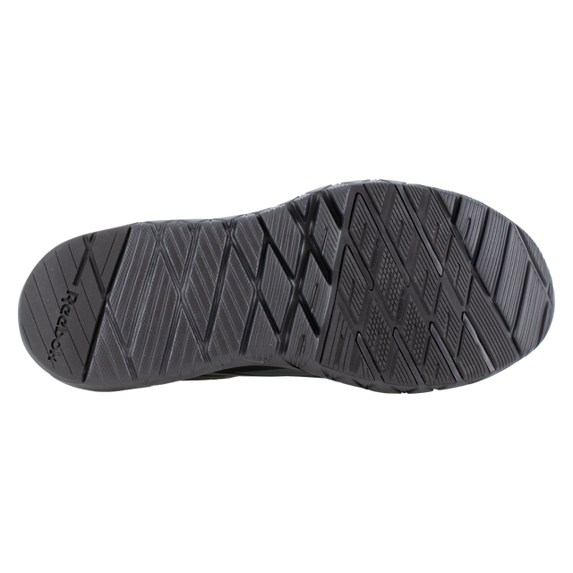 Reebok Work Flexagon Force XL Work shoe outsole featuring slip-resistant tread pattern in black rubber, bottom view.