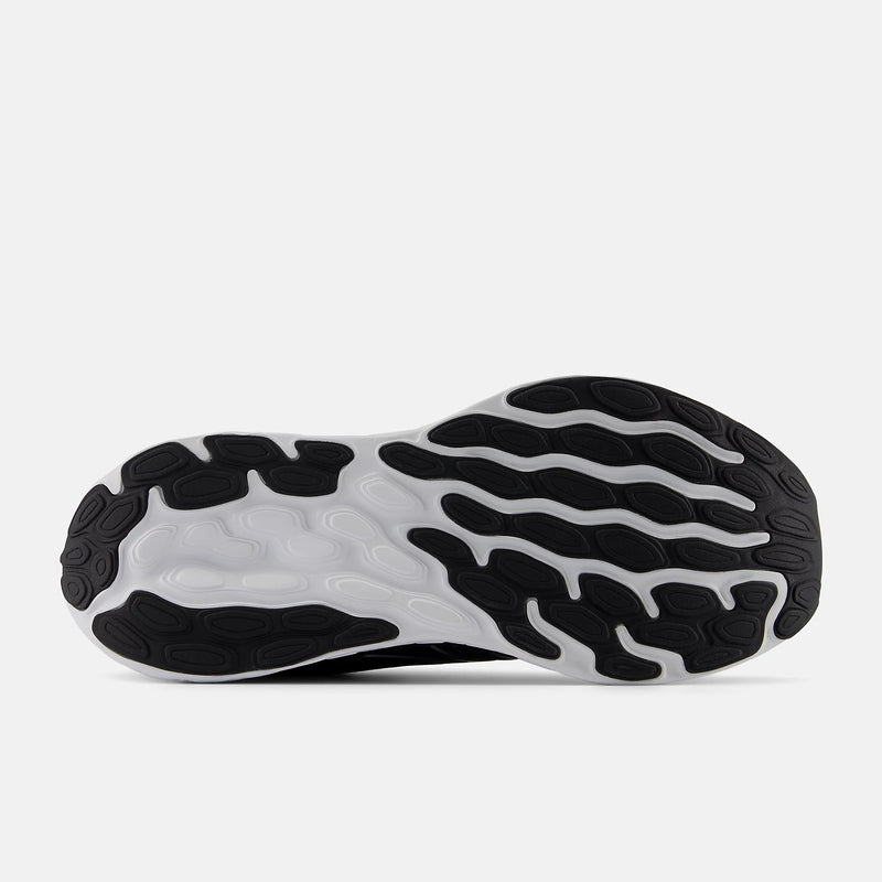 New Balance Fresh Foam 680v8 running shoe outsole with black rubber tread and white grooves, bottom view showcasing traction pattern.