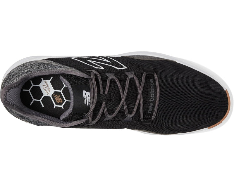 New Balance Golf Fresh Foam ROAV Golf shoes with black mesh upper, gray accents, and hexagonal Fresh Foam insole, top view.