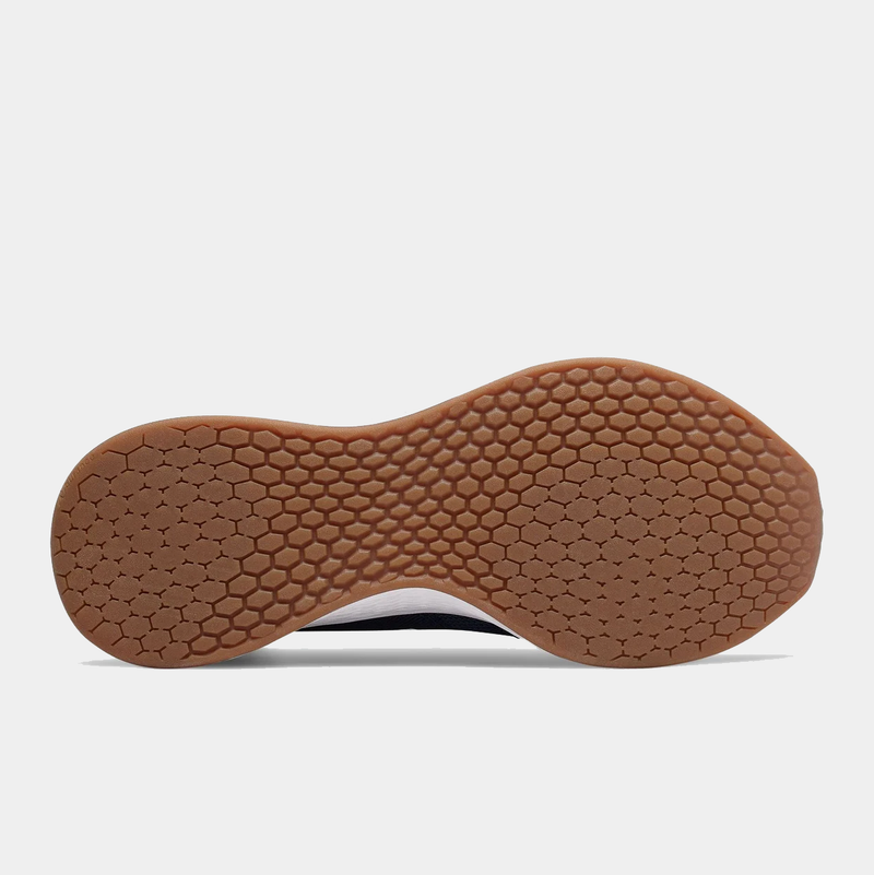 New Balance Fresh Foam Roav Tee Shirt outsole in brown rubber featuring hexagonal tread pattern, bottom view.
