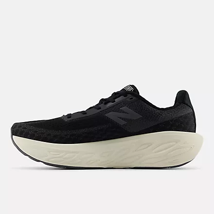 New Balance Fresh Foam X 1080v14 running shoes in black with mesh upper and cushioned white Fresh Foam midsole, side view